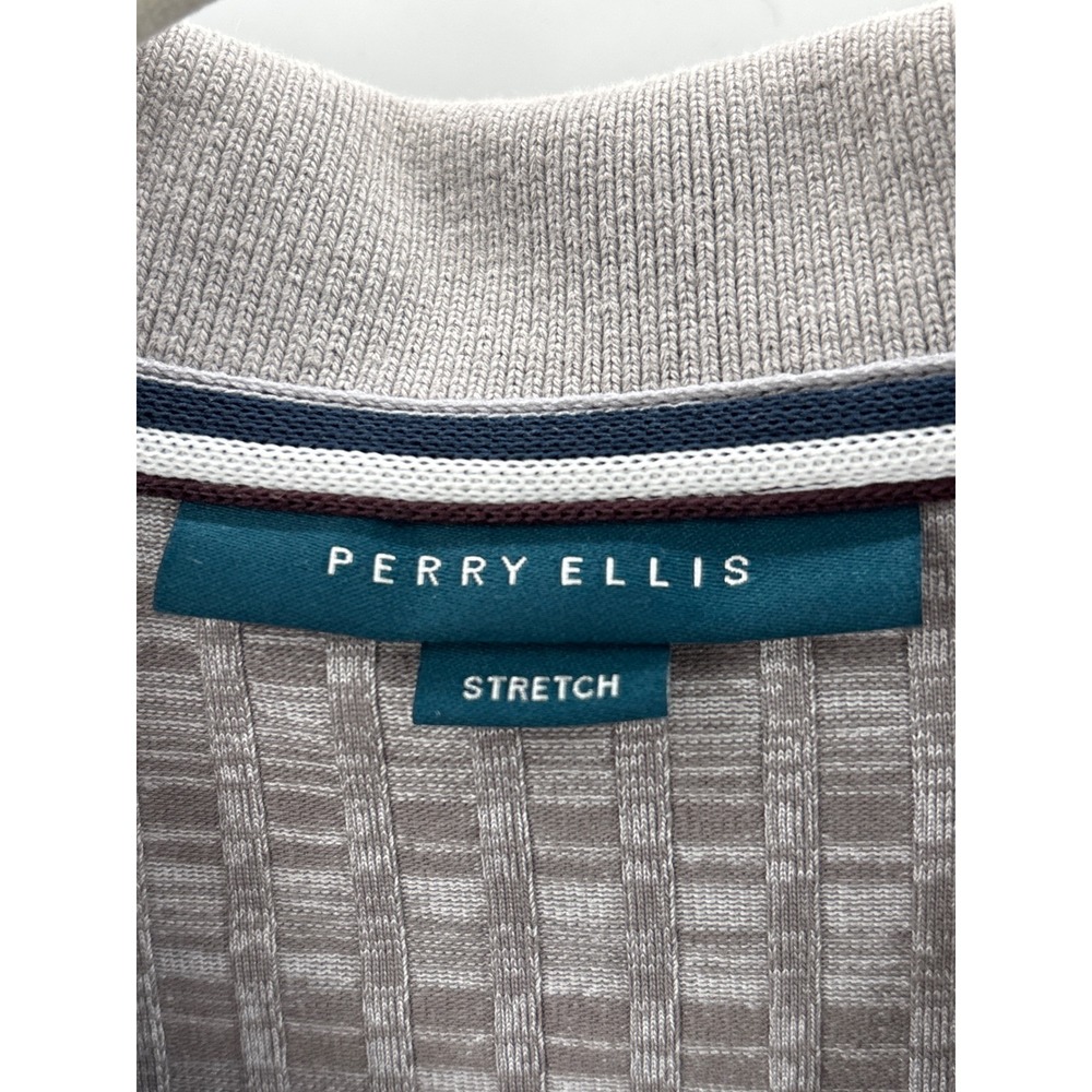 Perry Ellis Men Stretch Golf Polo Shirt Gray Textured Short Sleeve Zip Neck S - Picture 3 of 6